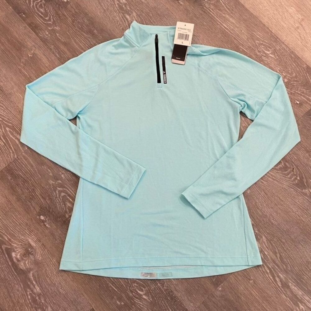Adidas Terrex W Tracero 1/2 LS Pullover Clear Aqua Blue Womens Size‎ L Bin I-34